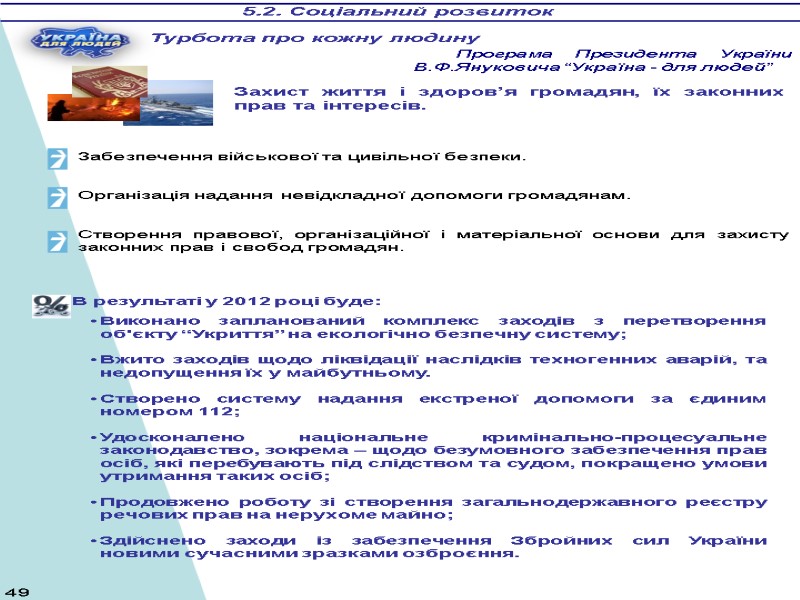 5.2. Соціальний розвиток Програма Президента України В.Ф.Януковича “Україна - для людей” Турбота про кожну